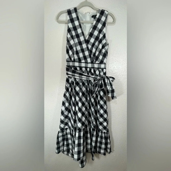J. Crew Sleeveless Faux-Wrap Midi Dress in Gingham Cotton Poplin Women’s 6 - Picture 1 of 16